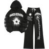 imageSweatyRocks Womens 2 Piece Outfit Letter Graphic Long Sleeve Hoodies and Sweatpants SetsBlack