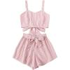 imageSweatyRocks Womens 2 Piece Outfits Summer Sleeveless Tie Back Crop Cami Top and Shorts SetPink