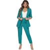 imageSweatyRocks Womens 2 Piece Solid Ruched Sleeve Blazer and Pants Business Office Suit SetCadet Blue