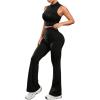 imageSweatyRocks Womens Casual 2 Piece Outfits Half Zip Crop Sleeveless Tops High Waisted Flare Pants Lounge Sets TracksuitBlack