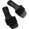 imageSweatyRocks Womens Casual PU Leather Flat Sandals Rhinestone Glitter Open Toe Slides Outdoor Flat SandalsBlack