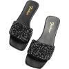 imageSweatyRocks Womens Casual PU Leather Flat Sandals Rhinestone Glitter Open Toe Slides Outdoor Flat SandalsSolid Black