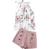 imageSweatyRocks Womens Floral Printed Summer Romper Boho Beach 2 Piece Outfits Top with ShortsWhite Pink