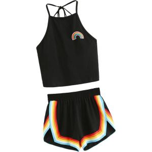 imageSweatyRocks Womens 2 Piece Set Halter Crop Top and Shorts SetBlack