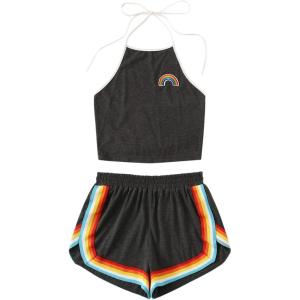 imageSweatyRocks Womens 2 Piece Set Halter Crop Top and Shorts SetDeep Grey