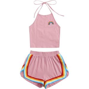 imageSweatyRocks Womens 2 Piece Set Halter Crop Top and Shorts SetDusty Pink