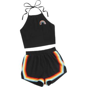 imageSweatyRocks Womens 2 Piece Set Halter Crop Top and Shorts SetPocketblack1
