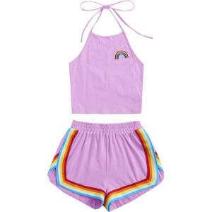 imageSweatyRocks Womens 2 Piece Set Halter Crop Top and Shorts SetPurple