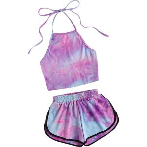 imageSweatyRocks Womens 2 Piece Set Halter Crop Top and Shorts SetTie Dye2