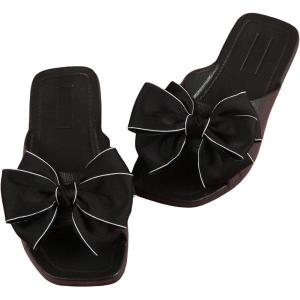 imageSweatyRocks Womens Bow Decor Open Toe Flat Sandals Single Band Solid Summer Slides on ShoesBlack