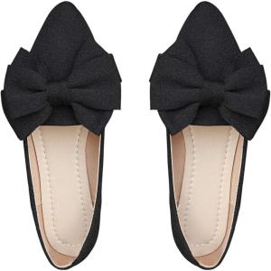 imageSweatyRocks Womens Bow Knot Pointed Toe Flat Shoes Comfortable Outdoor Dressy ShoesBlack