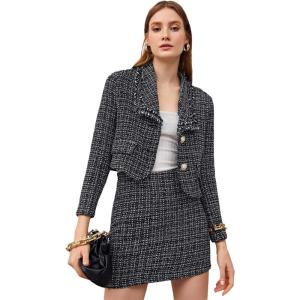 imageSweatyRocks Womens Business Suit 2 Pieces Tweed Blazer Jacket Coat and Skirt SetBlack 1