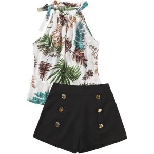 imageSweatyRocks Womens Floral Printed Summer Romper Boho Beach 2 Piece Outfits Top with ShortsWhite Black