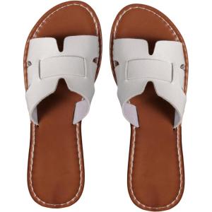imageSweatyRocks Womens Open Toe Flats Sandals Cut Out Slip on Summer Trendy Slide SandalsWhite