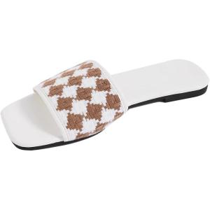 imageSweatyRocks Womens Open Toe Slide Sandals fashion Slides Plaid Slip On Flat SandalsWhite
