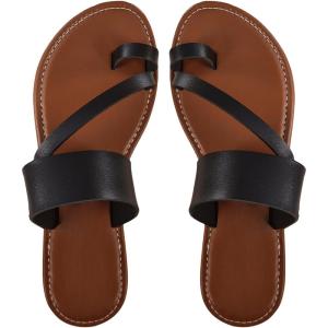 imageSweatyRocks Womens Open Toe Thong Sandals Slip on Toe Ring Flat Sandals Beach Summer Slide SandalsBlack