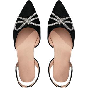 imageSweatyRocks Womens Rhinestone Pointed Toe Flats Sparkly Bow Decor Flats Dress ShoesBlack