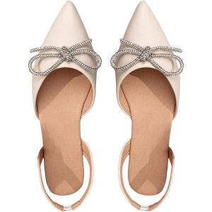 imageSweatyRocks Womens Rhinestone Pointed Toe Flats Sparkly Bow Decor Flats Dress ShoesSolid Apricot