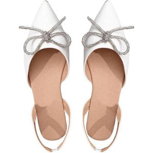 imageSweatyRocks Womens Rhinestone Pointed Toe Flats Sparkly Bow Decor Flats Dress ShoesWhite