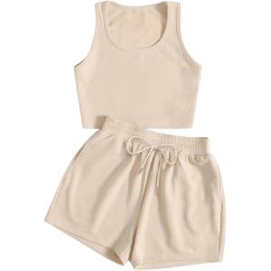 imageSweatyRocks Womens Suit Two Piece Outfits Sleeveless Crop Cami Top and Shorts SetSolid Apricot