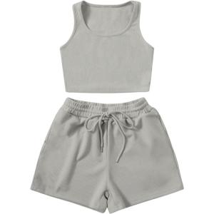imageSweatyRocks Womens Suit Two Piece Outfits Sleeveless Crop Cami Top and Shorts SetSolid Light Grey