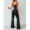 imageSweatyRocks Womens 2 Piece Outfits Contrast Lace Cami Crop Top and Flared Pants SetBlack
