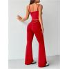 imageSweatyRocks Womens 2 Piece Outfits Contrast Lace Cami Crop Top and Flared Pants SetRed