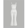 imageSweatyRocks Womens 2 Piece Outfits Contrast Lace Cami Crop Top and Flared Pants SetWhite