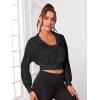 imageSweatyRocks Womens Activewear Hollow Out Mesh Full Zip Hoodie Jacket Crop Top with PocketsBlack