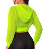imageSweatyRocks Womens Activewear Hollow Out Mesh Full Zip Hoodie Jacket Crop Top with PocketsBright Yellow