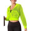 imageSweatyRocks Womens Activewear Hollow Out Mesh Full Zip Hoodie Jacket Crop Top with PocketsBright Yellow