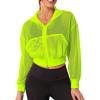 imageSweatyRocks Womens Activewear Hollow Out Mesh Full Zip Hoodie Jacket Crop Top with PocketsBright Yellow
