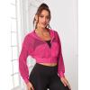 imageSweatyRocks Womens Activewear Hollow Out Mesh Full Zip Hoodie Jacket Crop Top with PocketsHot Pink