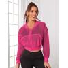 imageSweatyRocks Womens Activewear Hollow Out Mesh Full Zip Hoodie Jacket Crop Top with PocketsHot Pink