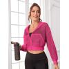 imageSweatyRocks Womens Activewear Hollow Out Mesh Full Zip Hoodie Jacket Crop Top with PocketsHot Pink