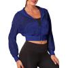 imageSweatyRocks Womens Activewear Hollow Out Mesh Full Zip Hoodie Jacket Crop Top with PocketsRoyal Blue