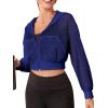 imageSweatyRocks Womens Activewear Hollow Out Mesh Full Zip Hoodie Jacket Crop Top with PocketsRoyal Blue