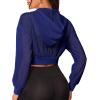 imageSweatyRocks Womens Activewear Hollow Out Mesh Full Zip Hoodie Jacket Crop Top with PocketsRoyal Blue