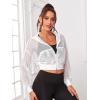 imageSweatyRocks Womens Activewear Hollow Out Mesh Full Zip Hoodie Jacket Crop Top with PocketsWhite