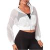 imageSweatyRocks Womens Activewear Hollow Out Mesh Full Zip Hoodie Jacket Crop Top with PocketsWhite