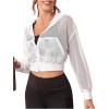 imageSweatyRocks Womens Activewear Hollow Out Mesh Full Zip Hoodie Jacket Crop Top with PocketsWhite