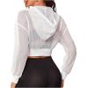 imageSweatyRocks Womens Activewear Hollow Out Mesh Full Zip Hoodie Jacket Crop Top with PocketsWhite