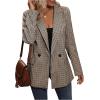 imageSweatyRocks Womens Casual Lapel Blazer Jacket Plaid Double Breasted Gingham Suit CoatApricot