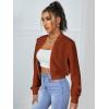imageSweatyRocks Womens Casual Long Sleeve Solid Zip Up Coat Crop Bomber JacketBrown