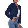 imageSweatyRocks Womens Casual Long Sleeve Solid Zip Up Coat Crop Bomber JacketNavy Blue