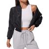 imageSweatyRocks Womens Casual Long Sleeve Solid Zip Up Coat Crop Bomber JacketPure Dark Black