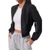 imageSweatyRocks Womens Casual Long Sleeve Solid Zip Up Coat Crop Bomber JacketPure Dark Black