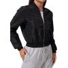 imageSweatyRocks Womens Casual Long Sleeve Solid Zip Up Coat Crop Bomber JacketPure Dark Black