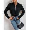 imageSweatyRocks Womens Casual Long Sleeve Solid Zip Up Coat Crop Bomber JacketSolid Plain Black