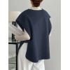 imageSweatyRocks Womens Casual Round Neck Button Front Coat Cap Sleeve Loose Fit Outerwear Jacket with BeltNavy Blue